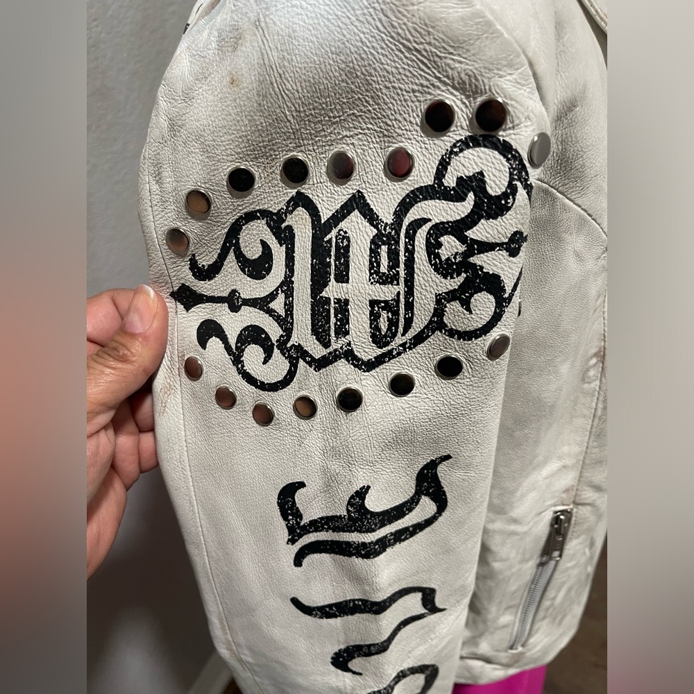 OOAK Rocker Leather Jacket Hand Painted - Picture 11 of 16
